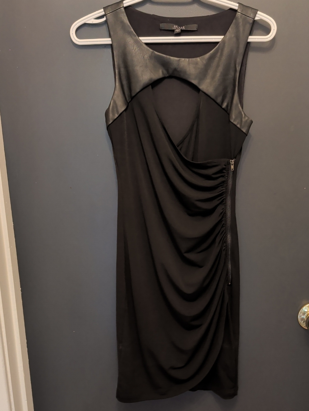 Guess Black Faux-Leather Accent Midi Dress